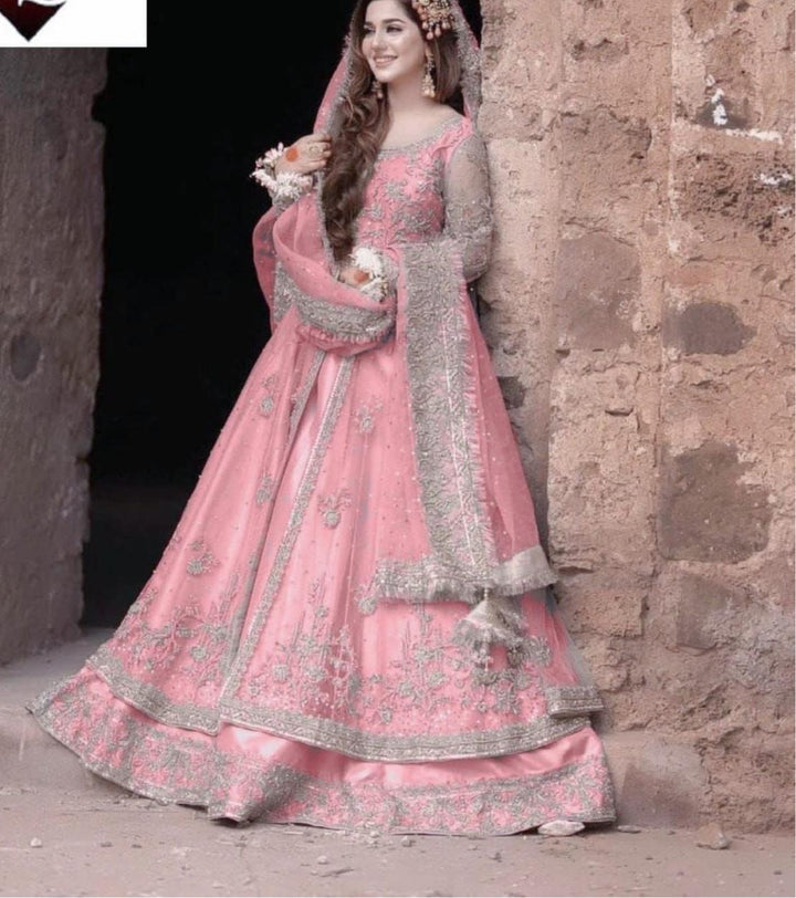 Kashees Net Bridal Suit-Pink-Net-Maxi-Aarasta