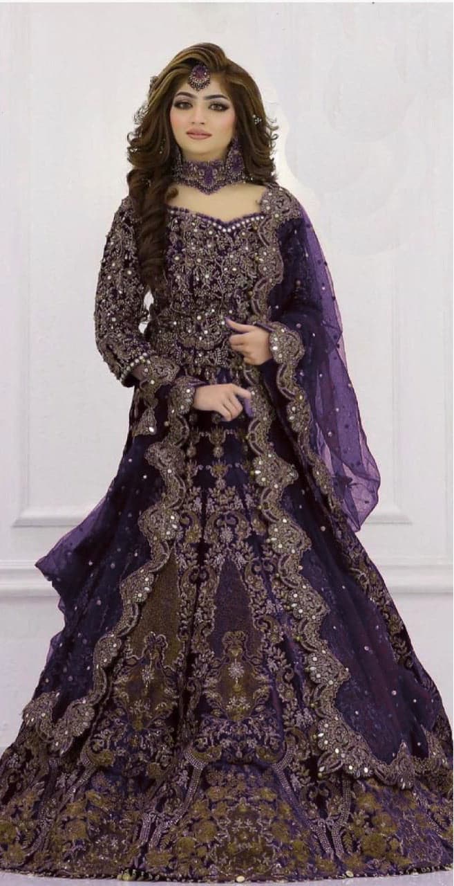 Kashees Net Bridal Suit-Purple-Net-Lehenga-Aarasta