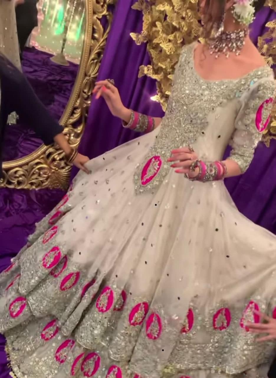 Kashees Net Bridal Suit-White-Net-Lehenga-Aarasta