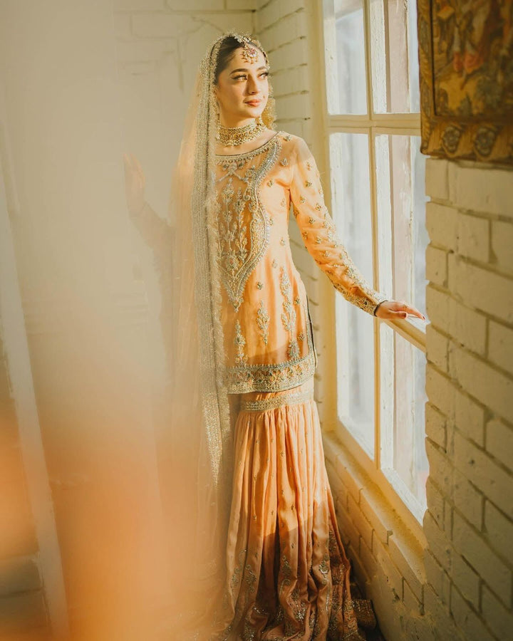 Mahawajahat Chiffon Bridal Suit-Orange-Chiffon-Gharara-Aarasta