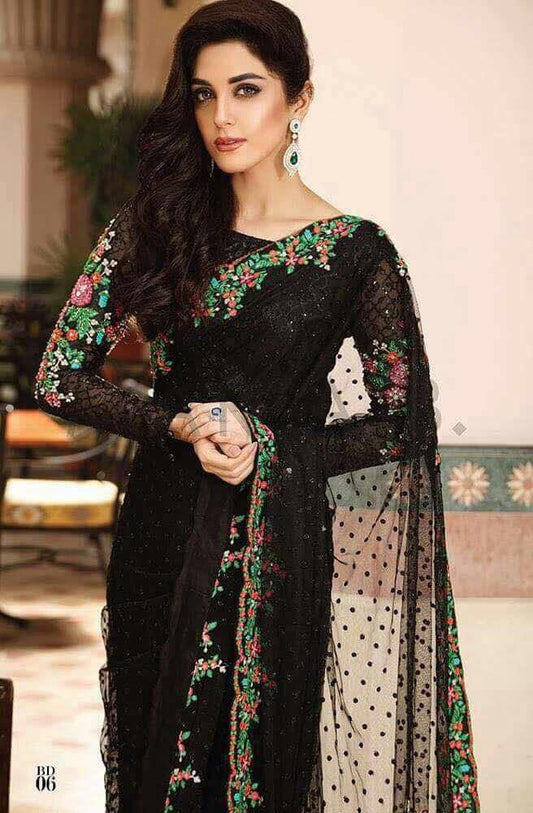 Maria B Chiffon Saree-Black-Chiffon-Sari-Aarasta