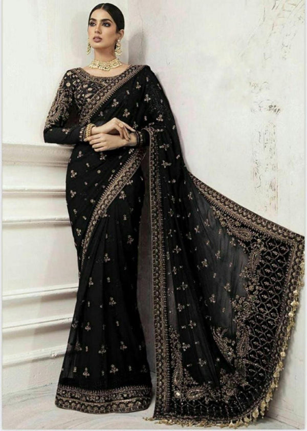 Maria B Net Saree-Black-Net-Sari-Aarasta