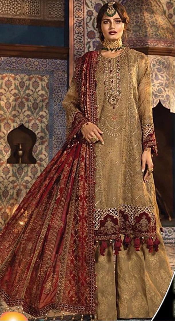 Maria B Net Bridal Suit-Brown-Net-Gharara-Aarasta