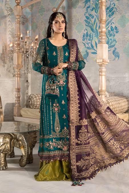 Maria B Bridal Suit-Green-Chiffon-Lehenga-Aarasta