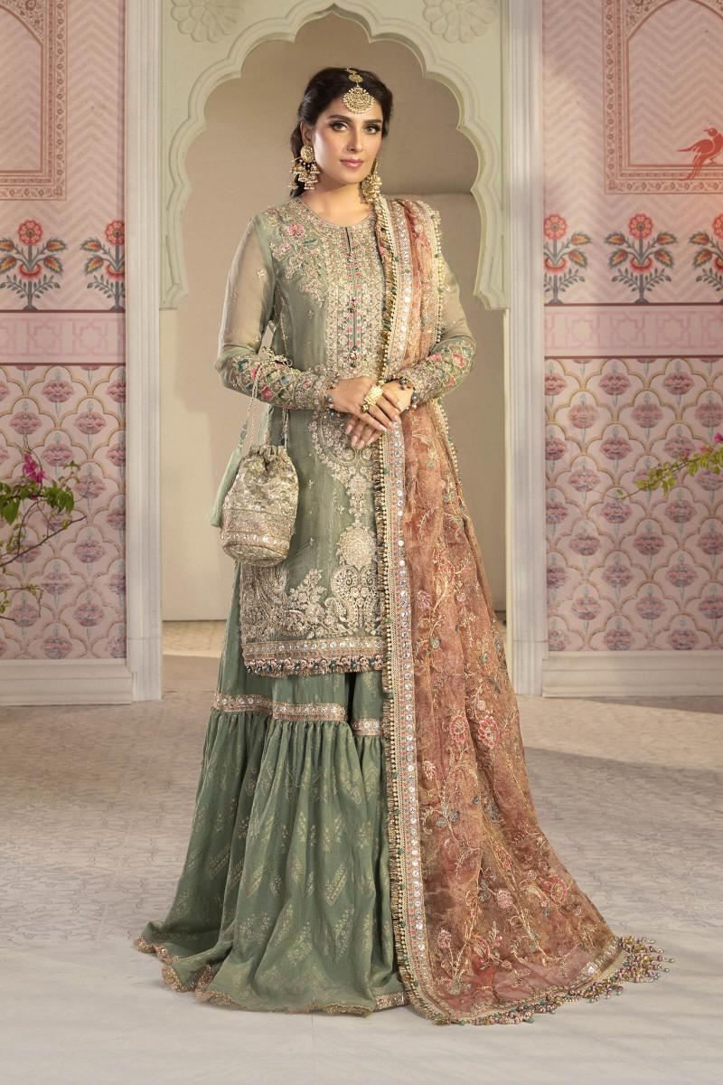 Maria B Masuri Bridal Suit-Green-Masuri-Gharara-Aarasta