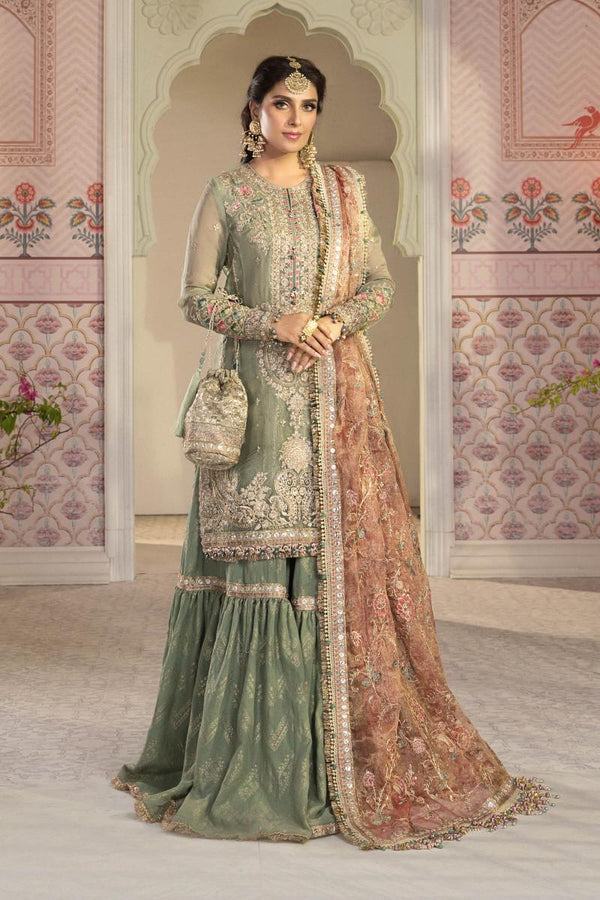 Maria B Masuri Bridal Suit-Green-Masuri-Gharara-Aarasta