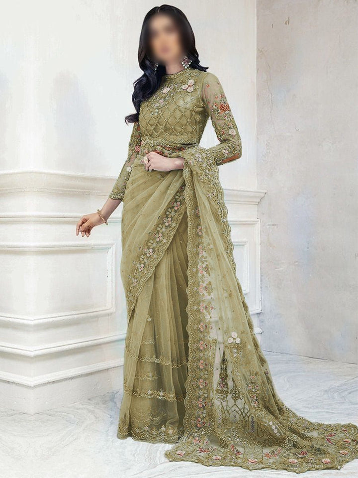 Maria B Net Saree-Green-Net-Sari-Aarasta