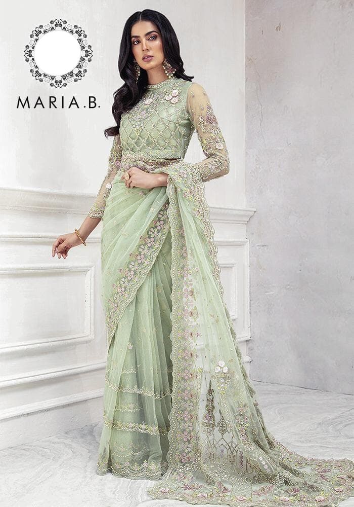 Maria B Net Saree-Green-Net-Sari-Aarasta