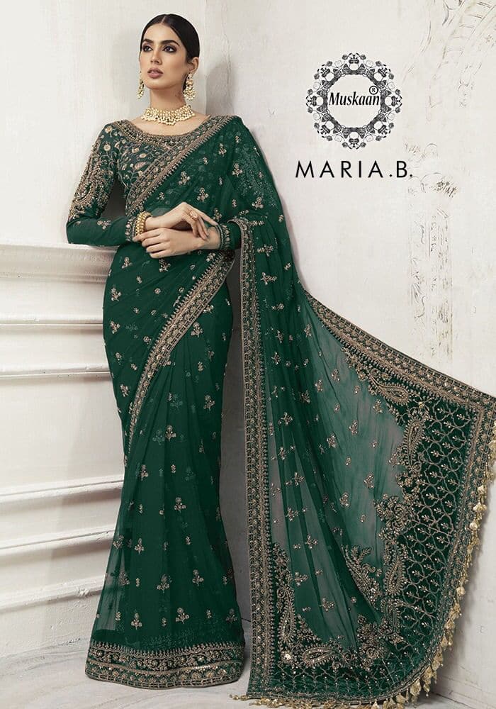 Maria B Net Saree-Green-Net-Sari-Aarasta
