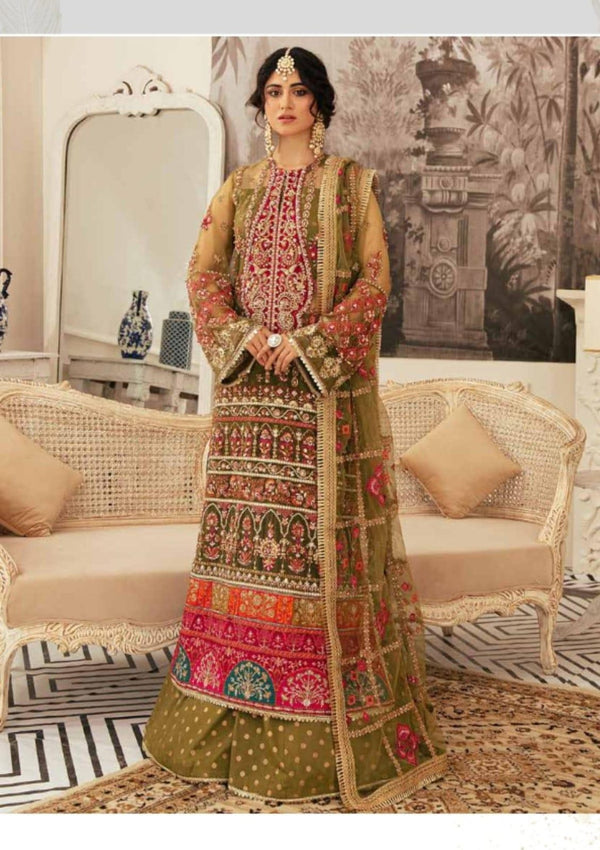 Maria B Organza Suit-Green-Organza-Lehenga-Aarasta