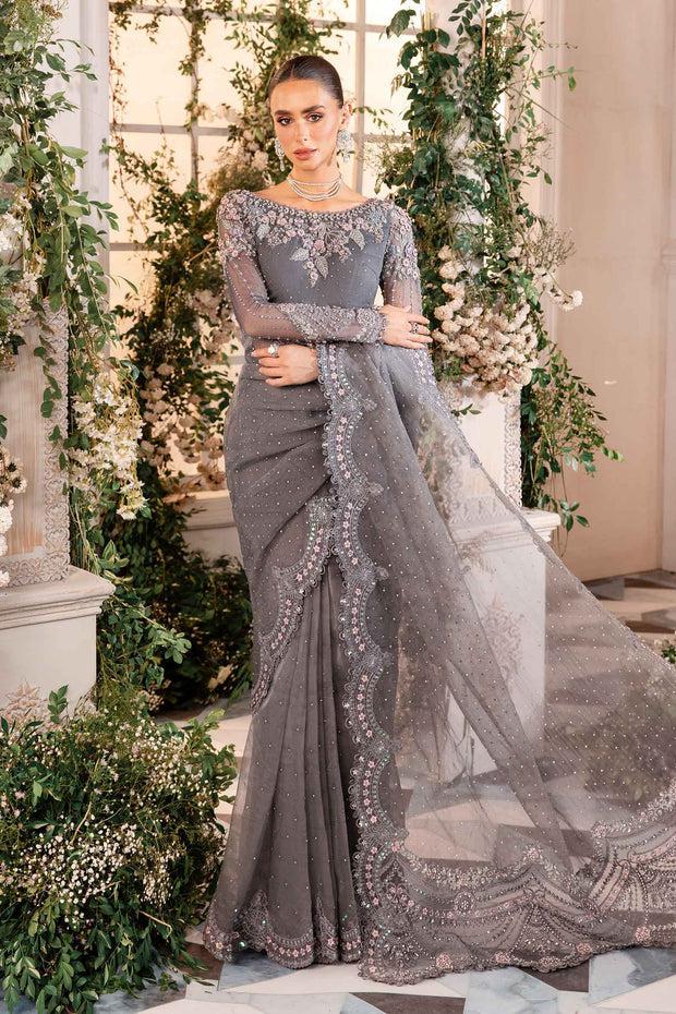 Maria B Net Saree-Grey-Net-Sari-Aarasta