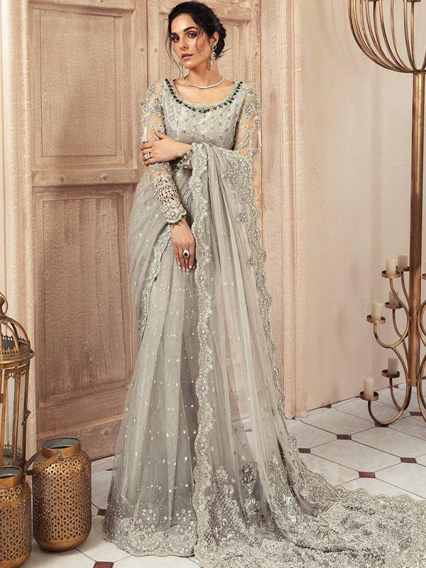 Maria B Net Saree-Grey-Net-Sari-Aarasta