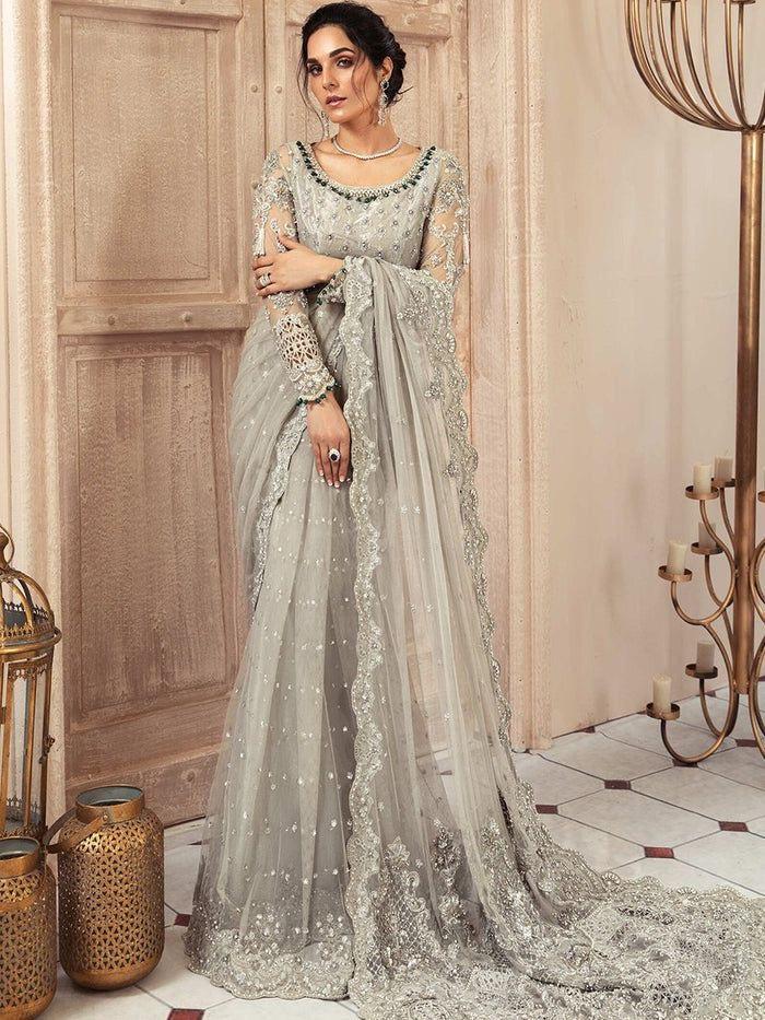Maria B Net Saree-Grey-Net-Sari-Aarasta
