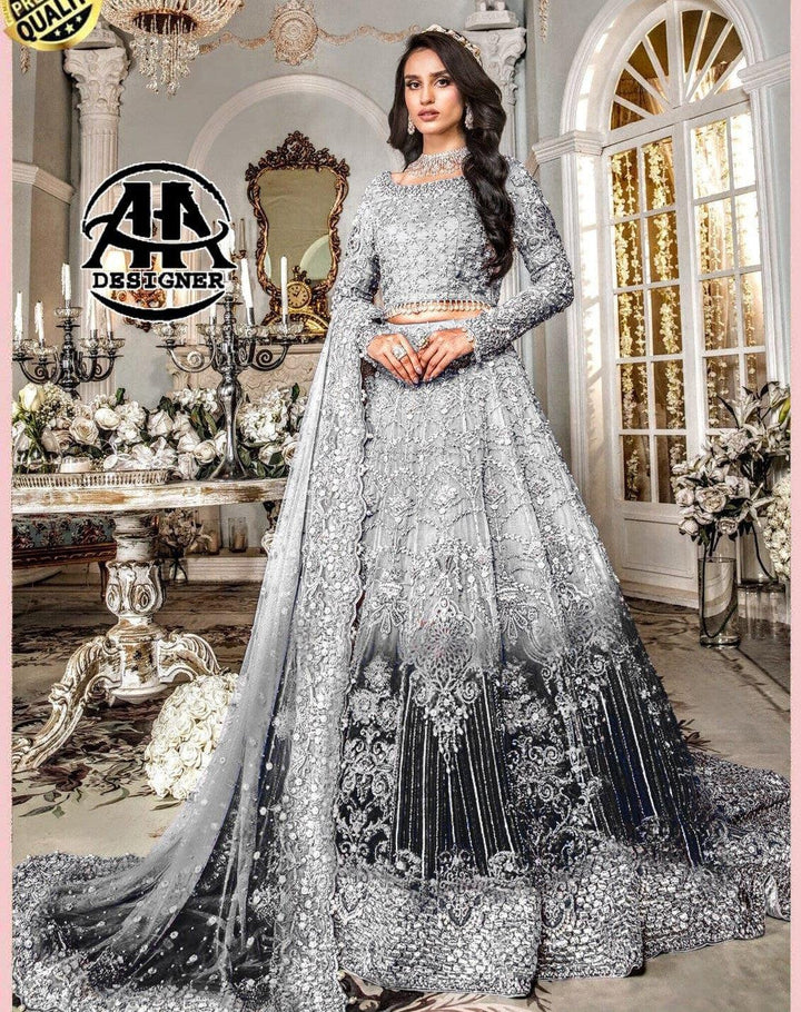 Maria B Net Frock-Grey-Net-Maxi-Aarasta