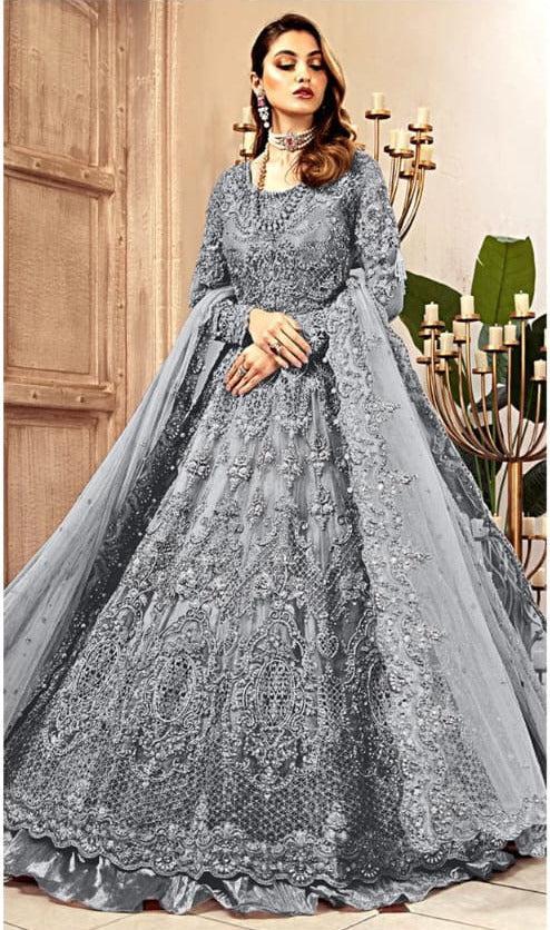 Maria B Net Frock-Grey-Net-Maxi-Aarasta