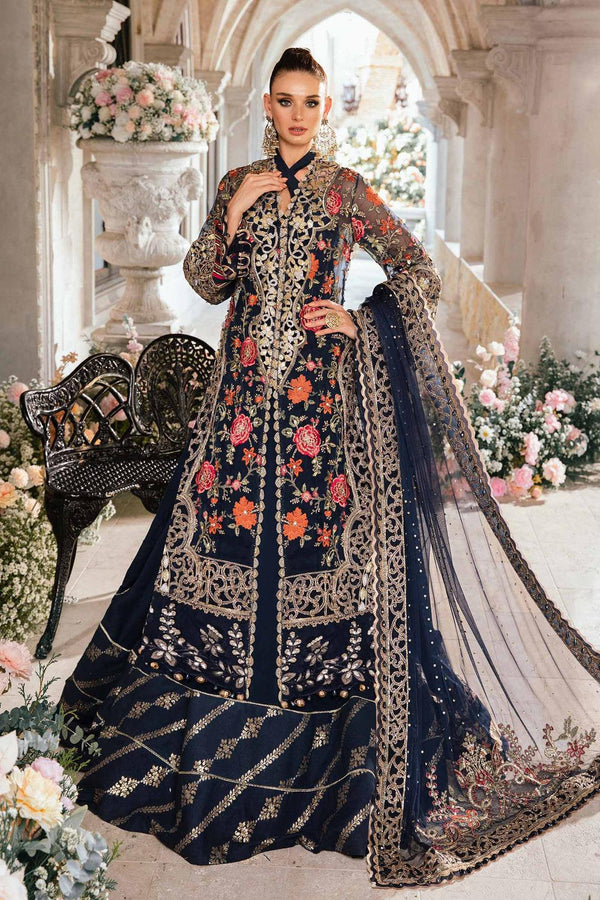 Maria B Organza Bridal Suit-Navy-Organza-Lehenga-Aarasta