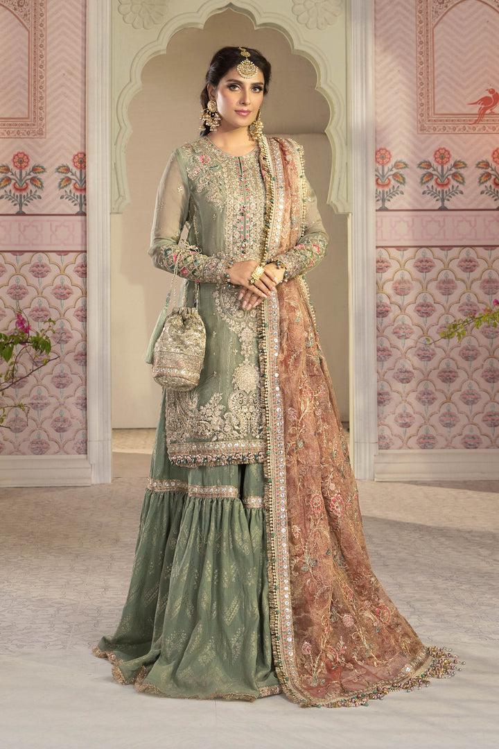Maria B Net Bridal Suit-Net-Green-Gharara-Aarasta