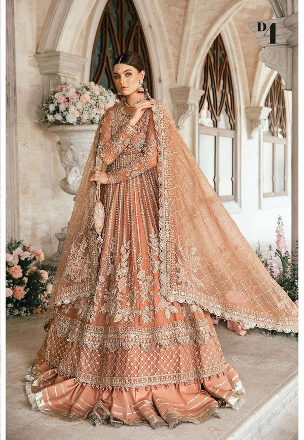 Maria B Net Frock-Net-Peach-Maxi-Aarasta