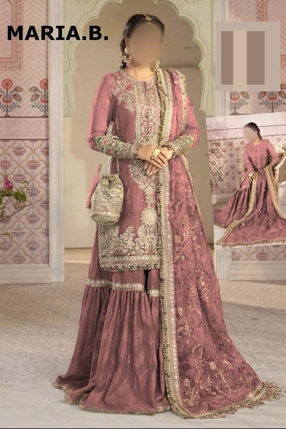 Maria B Net Bridal Suit-Net-Pink-Gharara-Aarasta