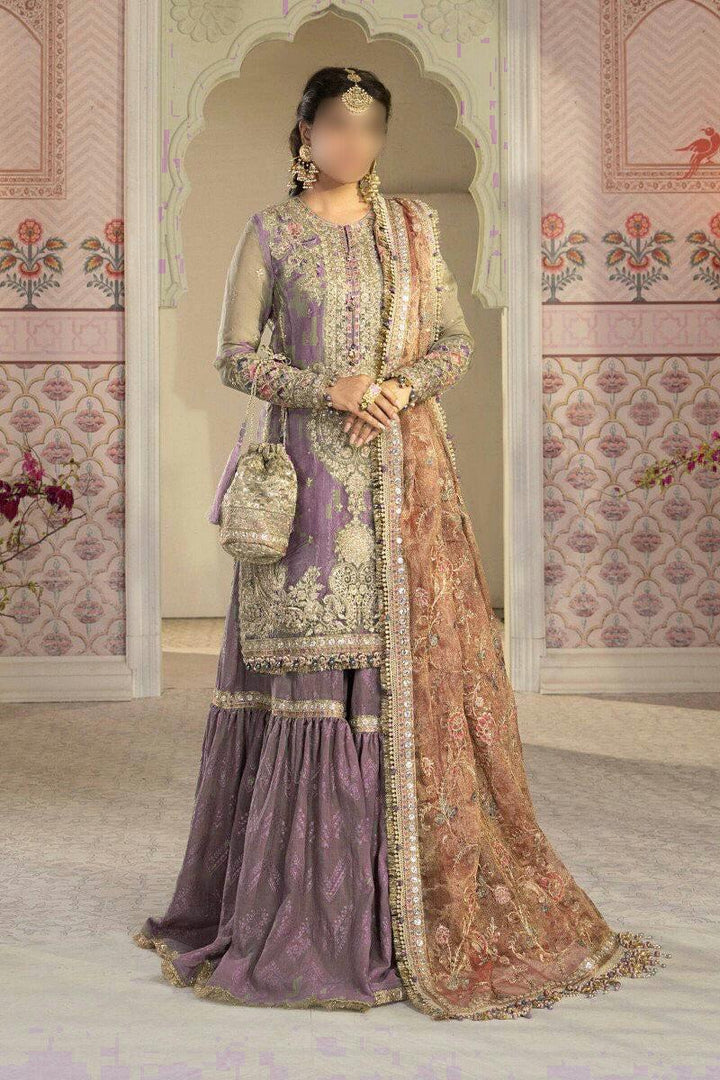 Maria B Net Bridal Suit-Net-Purple-Gharara-Aarasta
