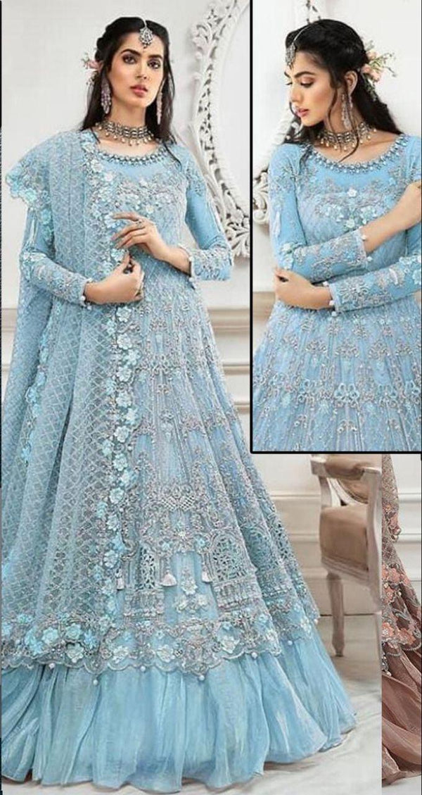 Maria B Net Frock-Net-Sky Blue-Maxi-Aarasta