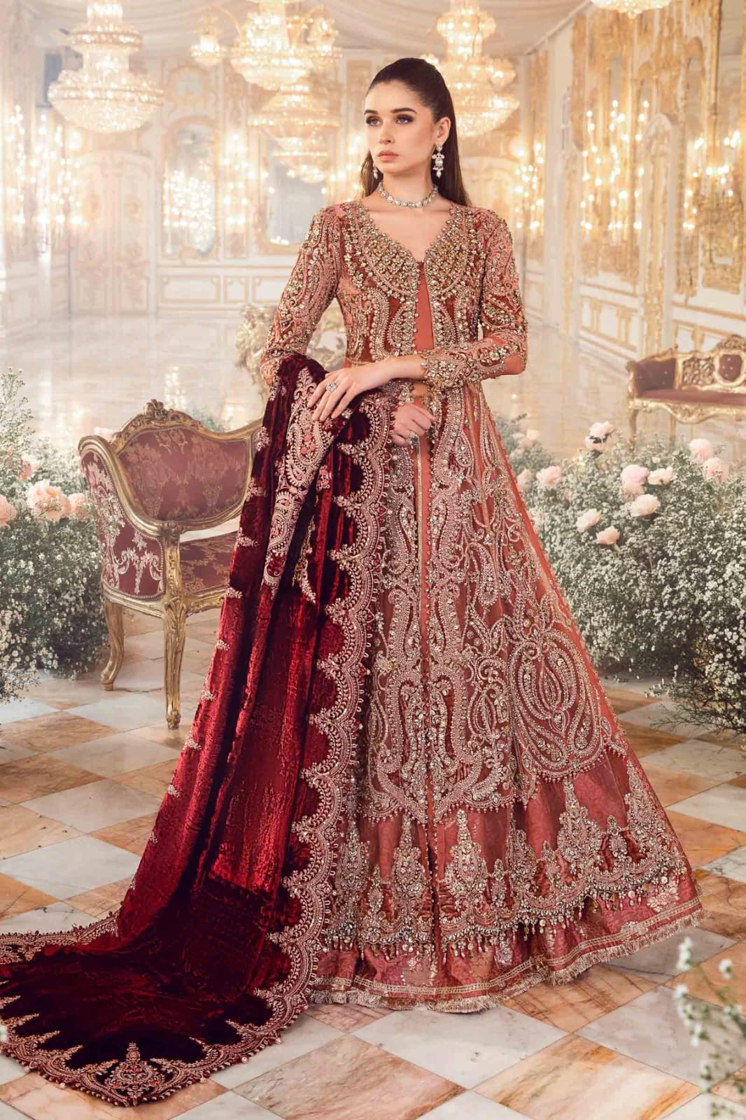 Maria B Net Frock-Orange-Net-Maxi-Aarasta
