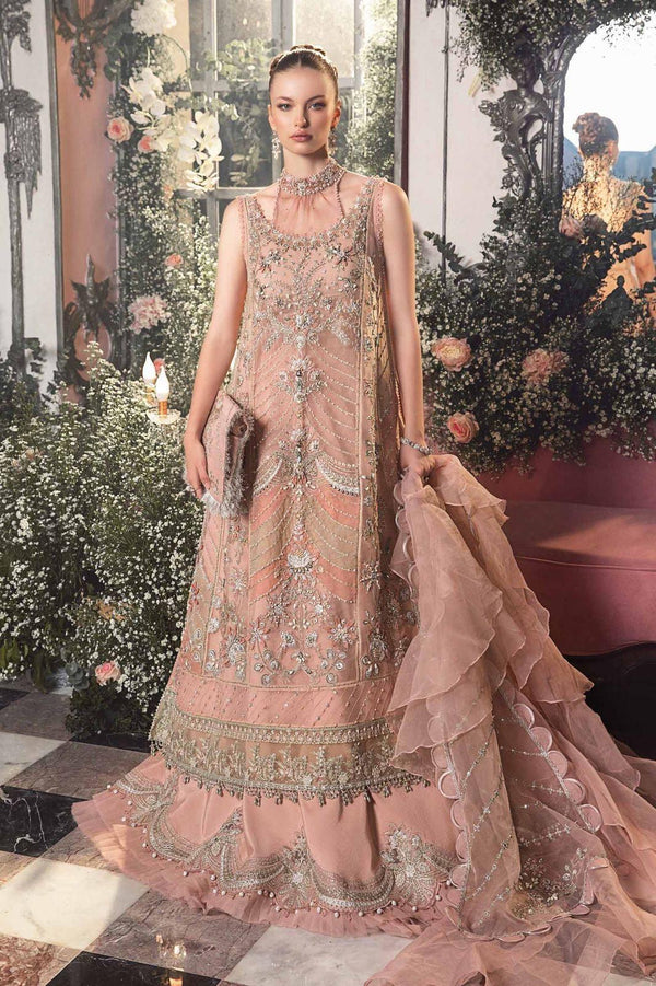 Maria B Organza Bridal Suit-Organza-Peach-Lehenga-Aarasta