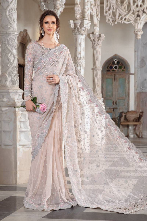 Maria B Net Saree-Peach-Net-Sari-Aarasta