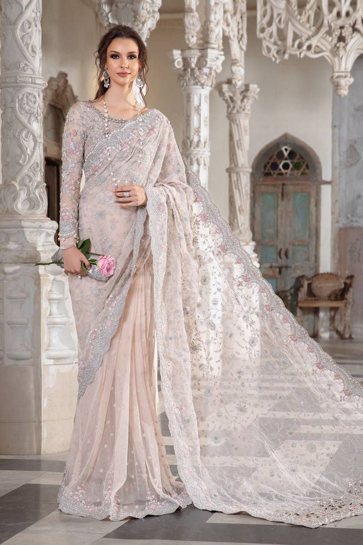Maria B Net Saree-Peach-Net-Sari-Aarasta