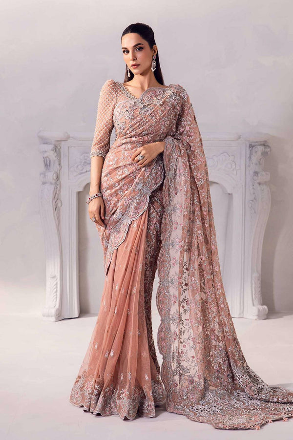 Maria B Net Saree-Peach-Net-Sari-Aarasta