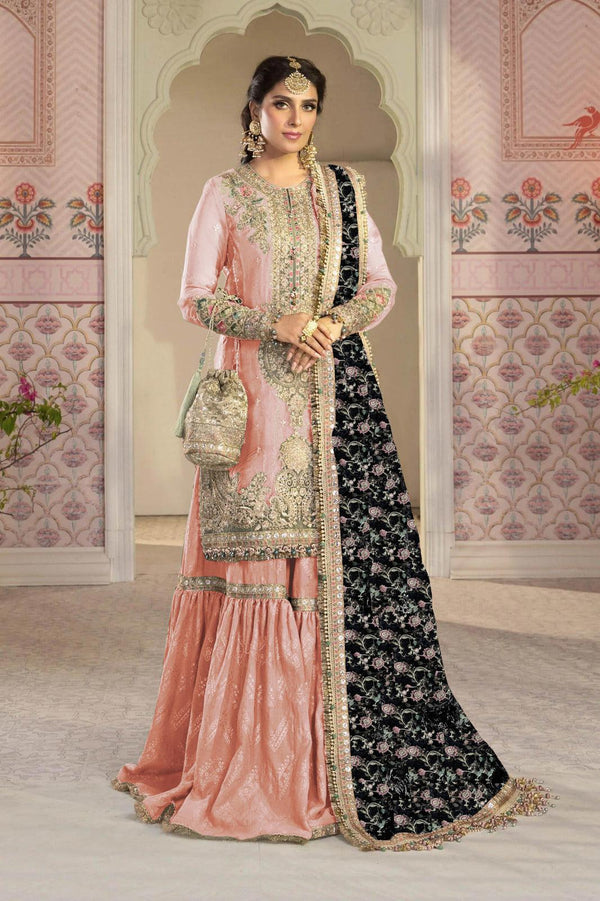 Maria B Organza Bridal Suit-Peach-Organza-Gharara-Aarasta