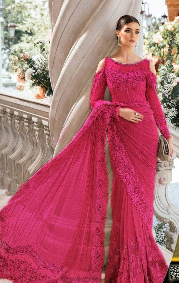Maria B Net Saree-Pink-Net-Sari-Aarasta