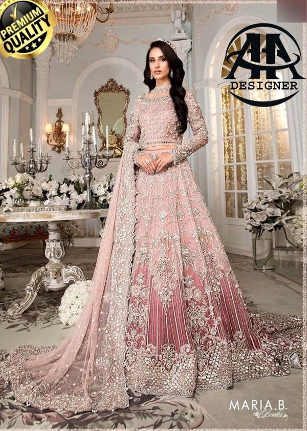 Maria B Net Bridal Suit-Pink-Net-Maxi-Aarasta