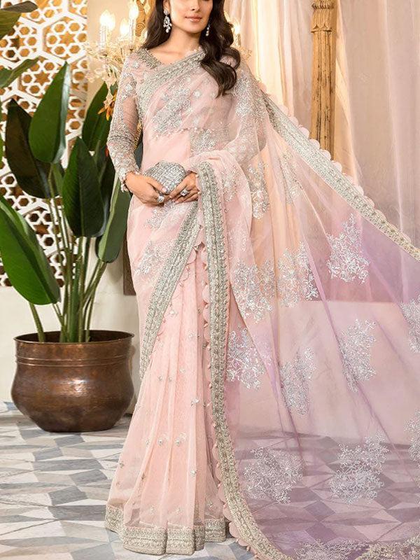 Maria B Net Saree-Pink-Net-Sari-Aarasta