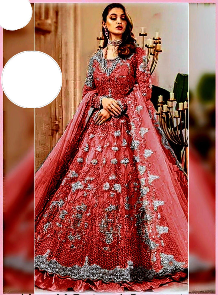 Maria B Net Frock-Red-Net-Maxi-Aarasta