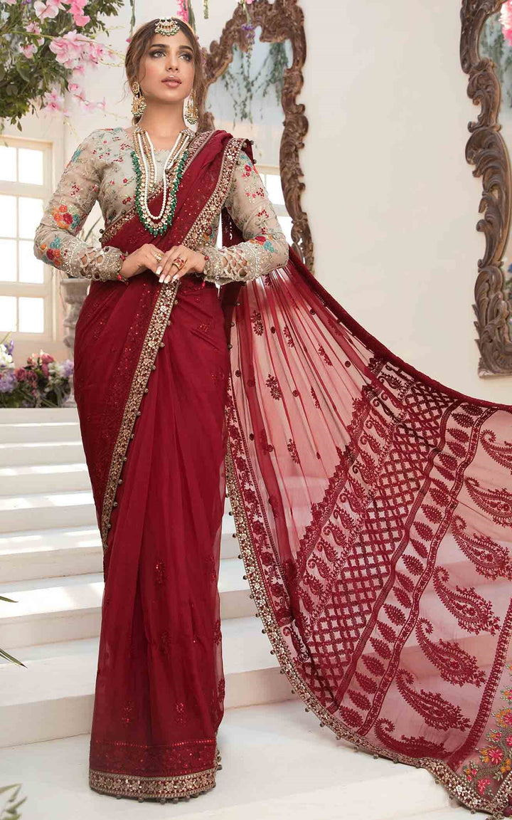 Maria B Net Saree-Red-Net-Sari-Aarasta