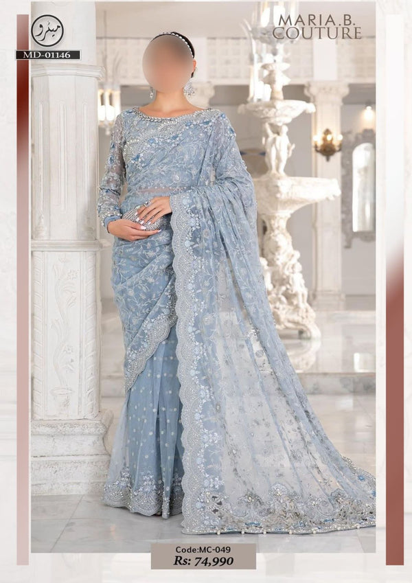 Maria B Net Saree-Sky Blue-Net-Sari-Aarasta