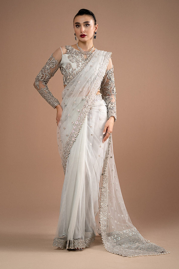 Maria B Net Saree-White-Net-Sari-Aarasta
