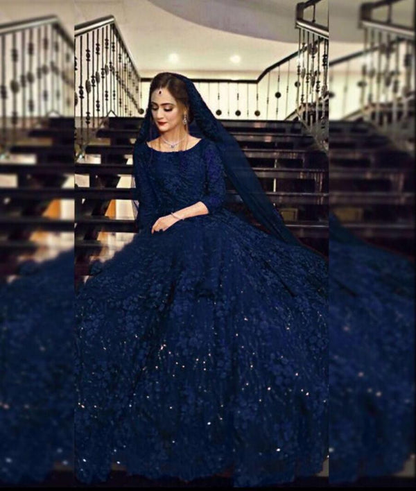 Mariam & Maria Net Frock-Navy-Net-Maxi-Aarasta