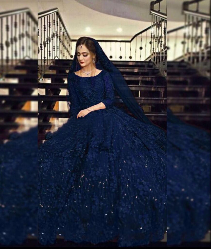 Mariam & Maria Net Frock-Navy-Net-Maxi-Aarasta