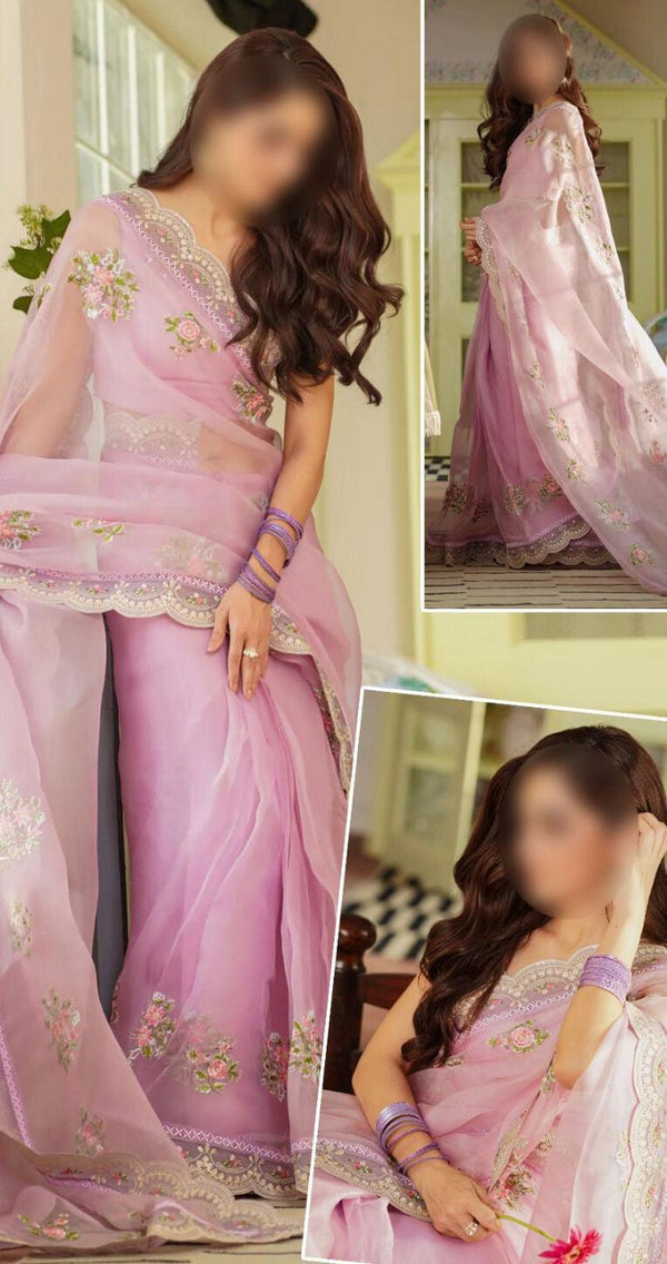 Maya Ali Organza Saree-Pink-Net-Sari-Aarasta