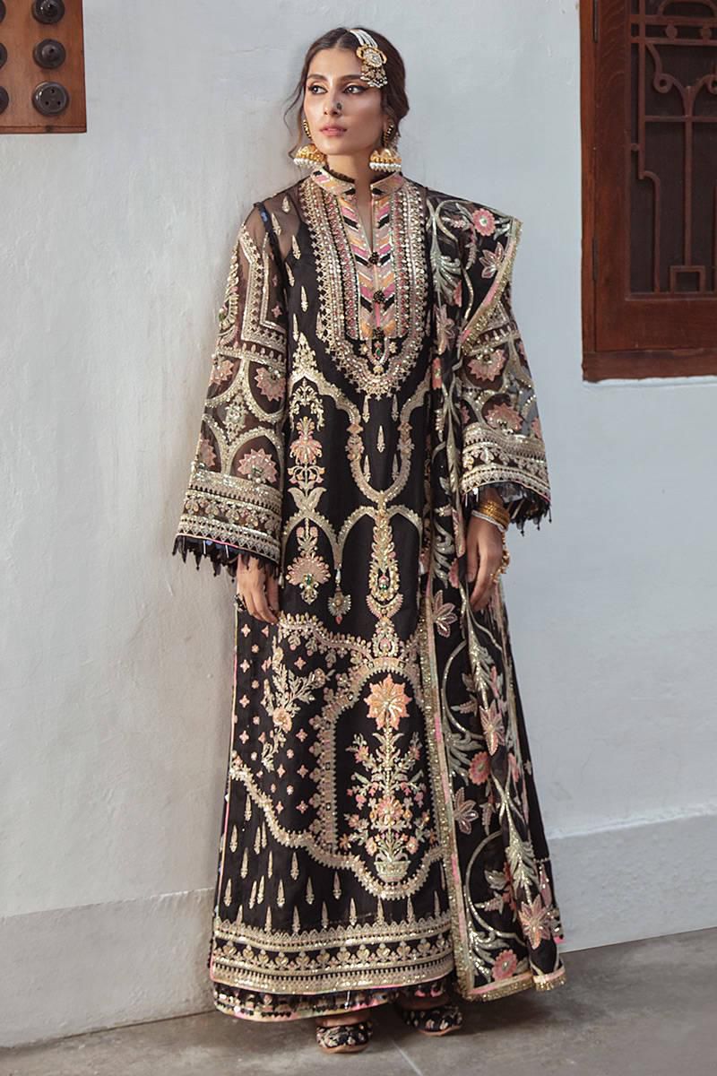 Mohsin Naveed Organza Bridal Suit-Black-Organza-Gharara-Aarasta