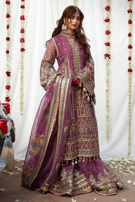 Mohsin Naveed Organza Bridal Suit-Pink-Organza-Gharara-Aarasta