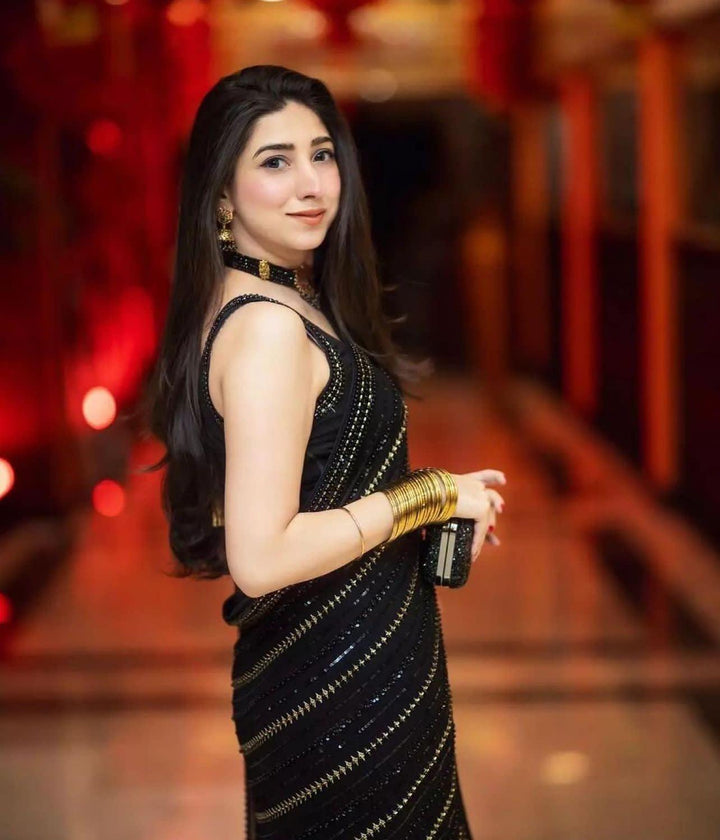 Embroidered Chiffon Saree-Aarasta