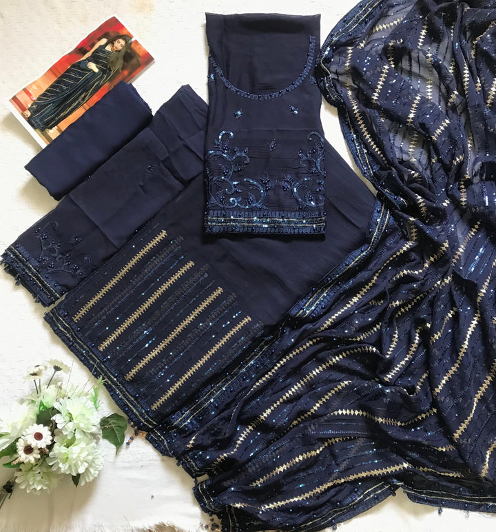 Embroidered Chiffon Saree-Aarasta