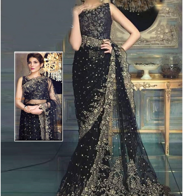 Aayra Chiffon Saree-Black-Chiffon-Sari-Aarasta