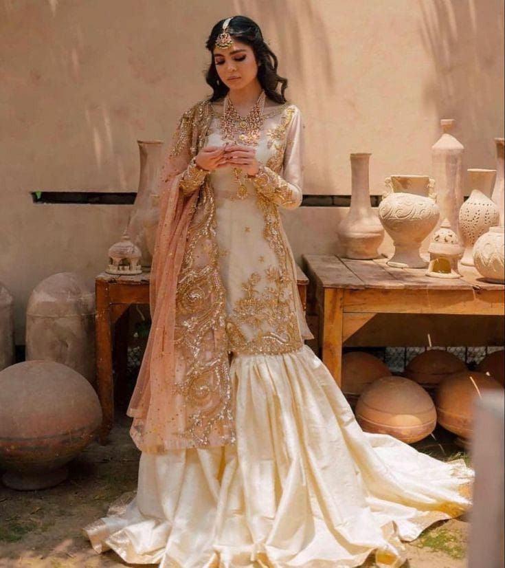 Sadaf Khan Organza Bridal Suit-Organza-White-Gharara-Aarasta