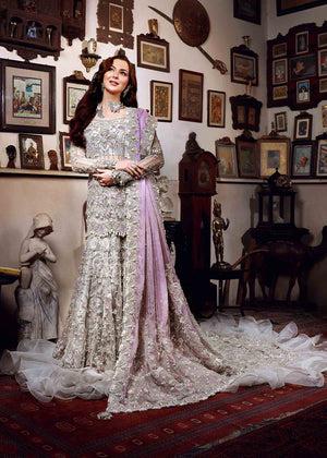 Haniya Amir Net Bridal Suit-Silver-Net-Gharara-Aarasta