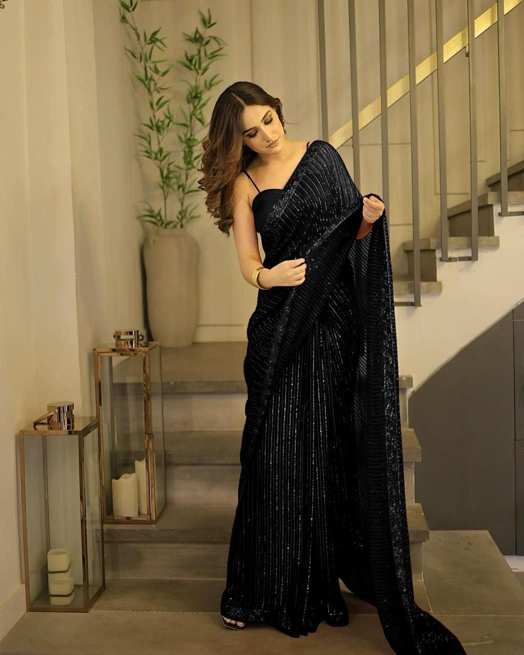 Saba Rajput Chiffon Saree-Black-Chiffon-Sari-Aarasta
