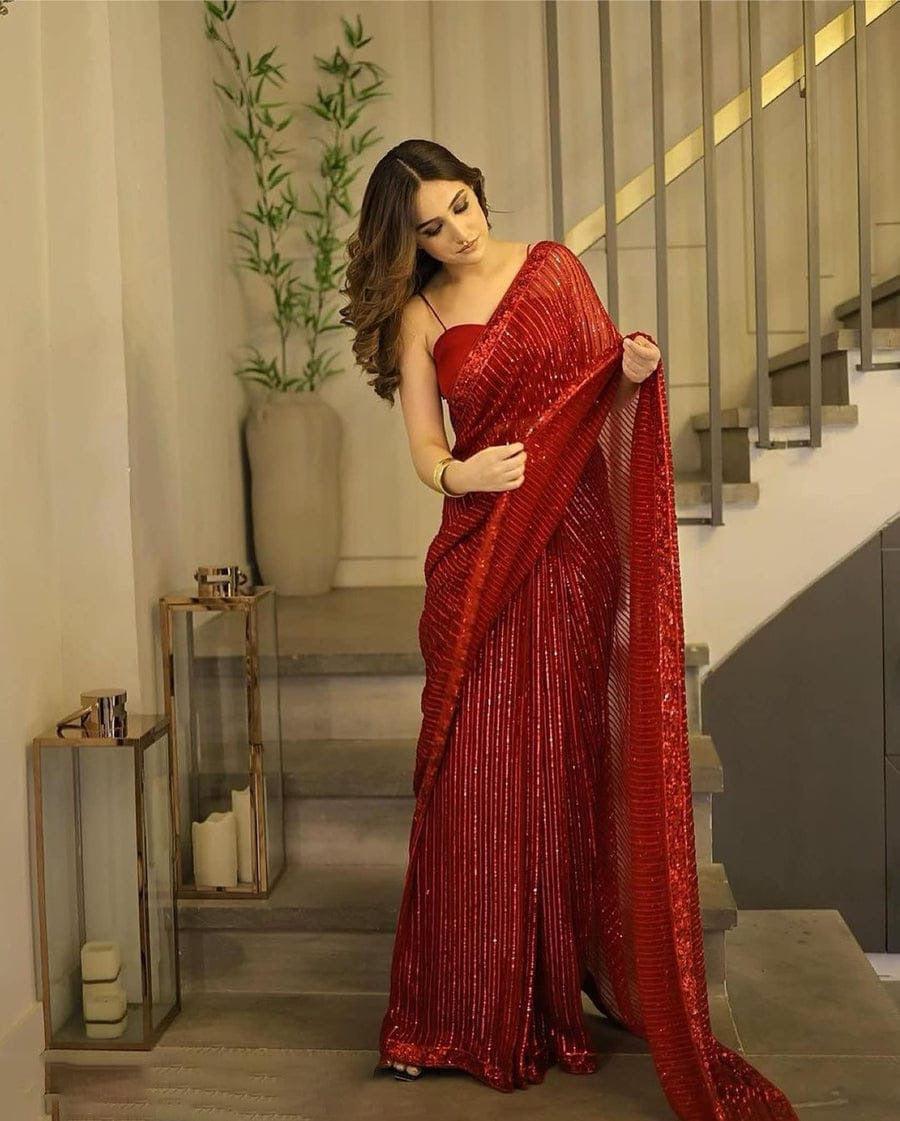 Saba Rajput Chiffon Saree-Red-Chiffon-Sari-Aarasta